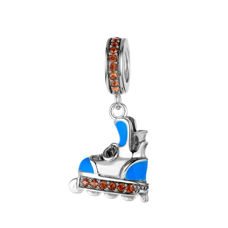 925 Silver Skates Skating Shoes Charm Bracelet for Women
