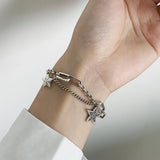 925 Silver Charm Bracelet Vintage Stars Zircon Party Jewelry