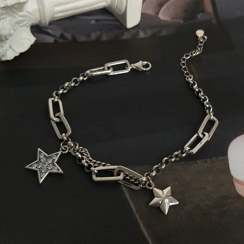 925 Silver Charm Bracelet Vintage Stars Zircon Party Jewelry
