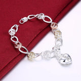 925 Silver Charm Bracelet Crystal Lock Flower Droplets