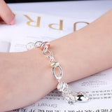 925 Silver Charm Bracelet Crystal Lock Flower Droplets