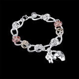 925 Silver Charm Bracelet Crystal Lock Flower Droplets