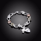 925 Silver Charm Bracelet Crystal Lock Flower Droplets