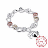 925 Silver Charm Bracelet Crystal Lock Flower Droplets
