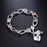 925 Silver Charm Bracelet Crystal Lock Flower Droplets