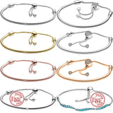 925 Silver Charm Bracelet Sparkling Snake Chain Heart Round Slider