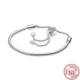 925 Silver Charm Bracelet Sparkling Snake Chain Heart Round Slider