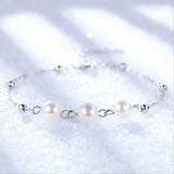 925 Silver Charm Bracelet for Women Ball Chain Pearl Adjustable Bracelet