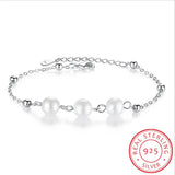 925 Silver Charm Bracelet for Women Ball Chain Pearl Adjustable Bracelet