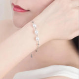 925 Silver Charm Bracelet with Pearl Beads Chain Adjustable Fine Jewelry