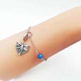 925 Silver Charm Bracelet with Dragonfly in Heart Turquoise Pendant