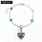 925 Silver Charm Bracelet with Dragonfly in Heart Turquoise Pendant