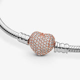 925 Silver Charm Bracelet Sparkling Heart Snake Chain Style S925 Women Jewelry