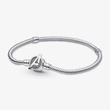 925 Silver Charm Bracelet Sparkling Heart Snake Chain Style S925 Women Jewelry
