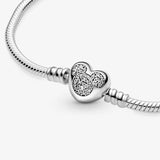 925 Silver Charm Bracelet Sparkling Heart Snake Chain Style S925 Women Jewelry