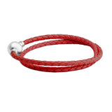 925 Silver Charm Bracelet Red Leather DIY Jewelry