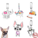 925 Silver Charm Chi Hua Hua Elephant Unicorn Pendant Bead Bracelet Necklace DIY