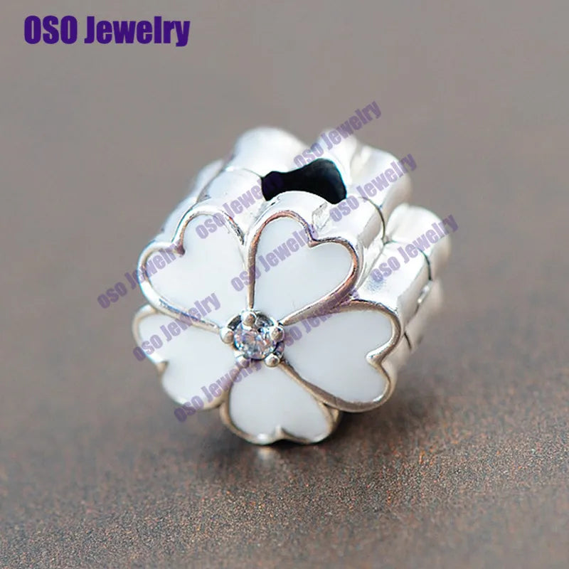 925 Silver Enamel Flower Charm Clip Bead for Bracelet