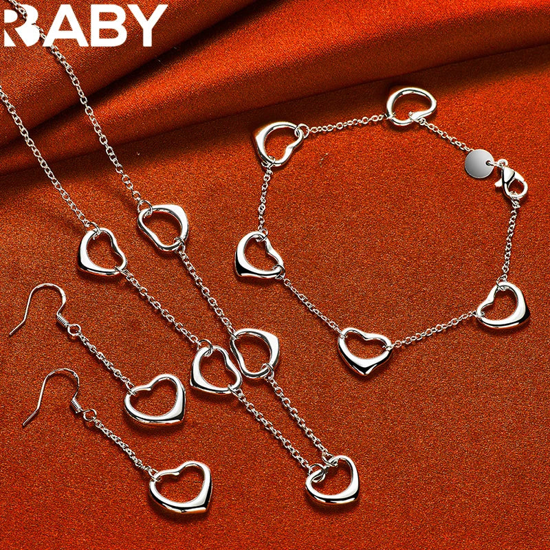 925 Sterling Silver Five Heart Jewelry Set for Women
