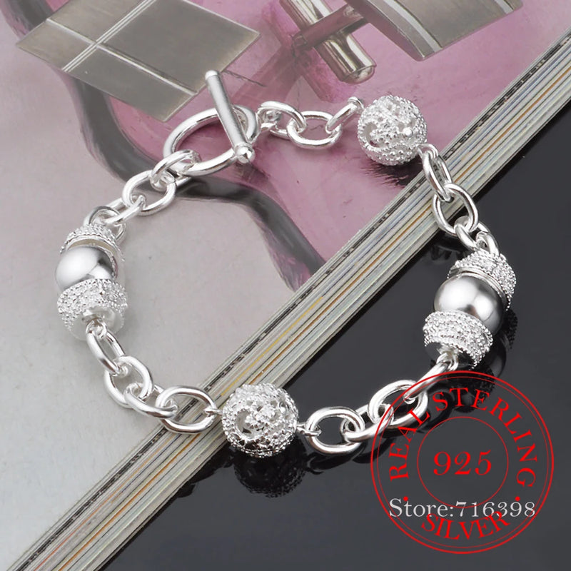 925 Silver Hollow Ball Bracelet Woman Wedding Party Jewelry