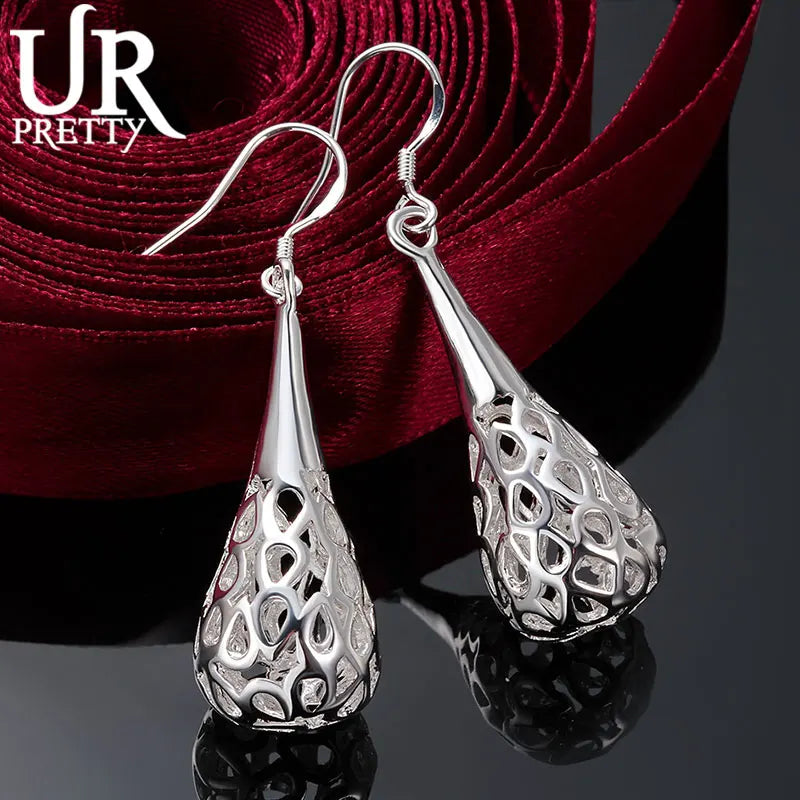 925 Sterling Silver Hollow Pattern Pendant Earrings for Women