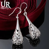 925 Sterling Silver Hollow Pattern Pendant Earrings for Women