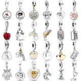 925 Silver Charm Nurse Teacher Handbag Rainbow Heart Bead for Bracelet DIY