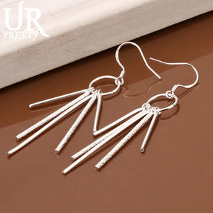 925 Silver Long Strip Pendant Earrings for Women