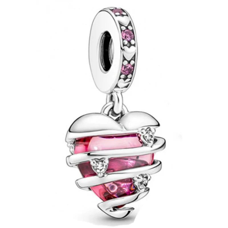 925 Silver Love Heart Spiral Lightbulb Pendant Charm Bead