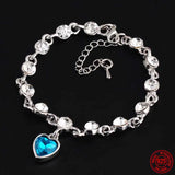 925 Silver Charm Sapphire Heart Bracelet Chain Women Engagement Jewelry