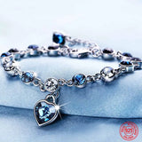 925 Silver Charm Sapphire Heart Bracelet Chain Women Engagement Jewelry