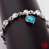 925 Silver Charm Sapphire Heart Bracelet Chain Women Engagement Jewelry