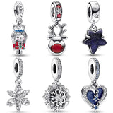 925 Silver Snowflake Reindeer Nutcracker Charm Pendant Bead Jewelry