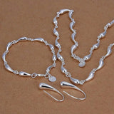 925 Silver Water Drop Necklace Earrings Bracelet Set