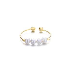 925 Silver Round Pearl Open Finger Rings for Women Girls Party Fine Jewelry