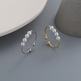 925 Silver Round Pearl Open Finger Rings for Women Girls Party Fine Jewelry