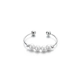925 Silver Round Pearl Open Finger Rings for Women Girls Party Fine Jewelry