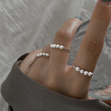 925 Silver Round Pearl Open Finger Rings for Women Girls Party Fine Jewelry