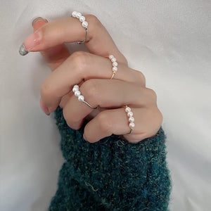 925 Silver Round Pearl Open Finger Rings for Women Girls Party Fine Jewelry