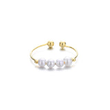 925 Silver Round Pearl Open Finger Rings for Women Girls Party Fine Jewelry