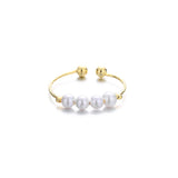 925 Silver Round Pearl Open Finger Rings for Women Girls Party Fine Jewelry