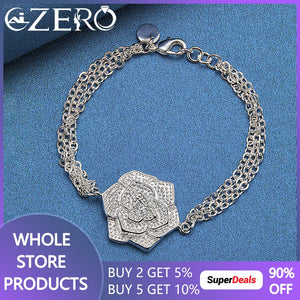925 Silver Charm Big Rose Flower Chain Bracelet Women Party Wedding Gift
