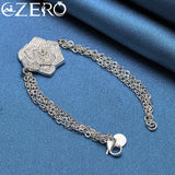 925 Silver Charm Big Rose Flower Chain Bracelet Women Party Wedding Gift