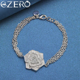 925 Silver Charm Big Rose Flower Chain Bracelet Women Party Wedding Gift