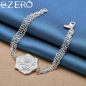 925 Silver Charm Big Rose Flower Chain Bracelet Women Party Wedding Gift