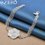 925 Silver Charm Big Rose Flower Chain Bracelet Women Party Wedding Gift