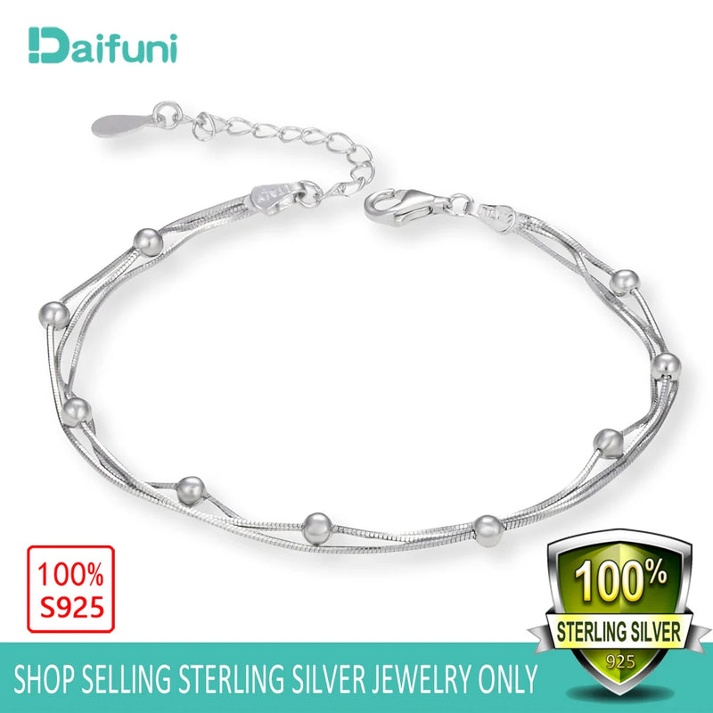 925 Silver Charms Chain Bracelet Silver Beads Bracelet For Women Girl