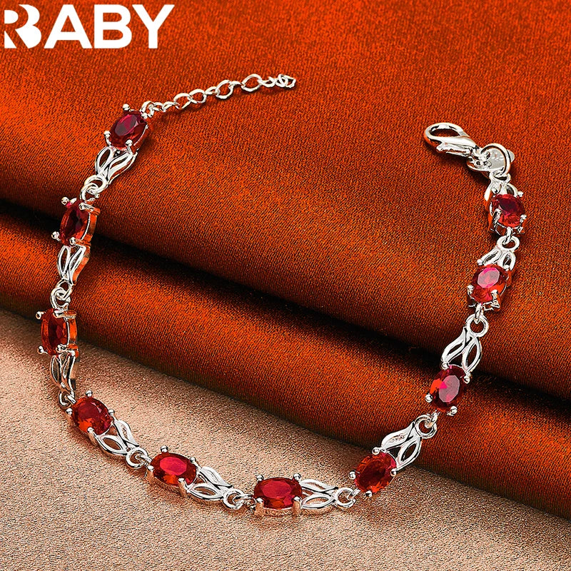 925 Silver Charm Red Zircon Crystal Bracelet Wedding Party Jewelry
