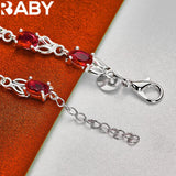 925 Silver Charm Red Zircon Crystal Bracelet Wedding Party Jewelry