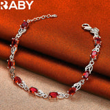 925 Silver Charm Red Zircon Crystal Bracelet Wedding Party Jewelry